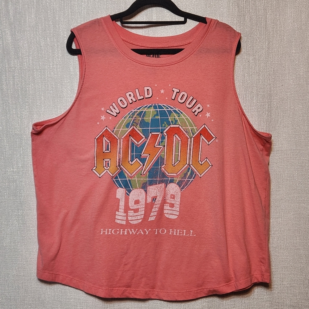 AC/DC World Tour Concert Pink Muscle Tank Sleeveless Shirt XL 16-18